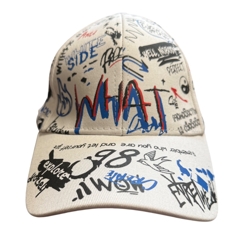 White Graffiti Baseball Cap Adjustable‎ Dad Hat Streetwear Style